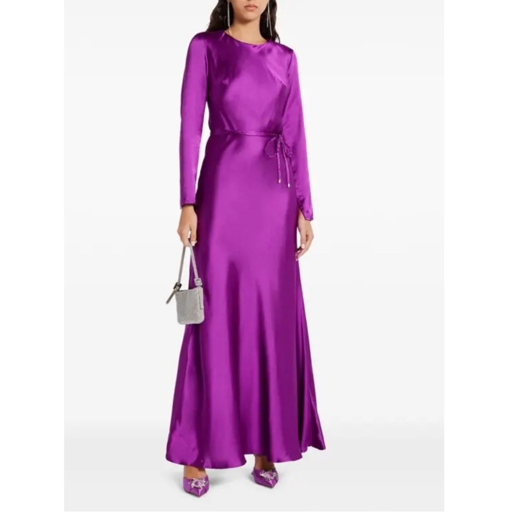 ML Monique Lhuillier Marie Satin Maxi Dress Mulberry Purple Size 4 NWOT